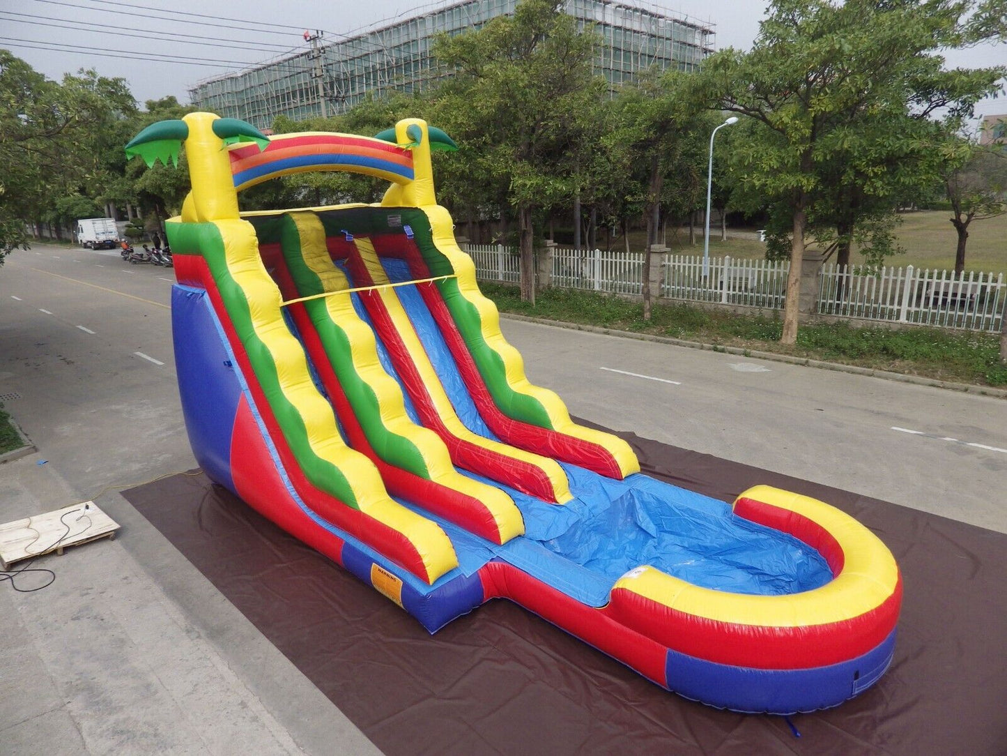 18FT COMMERCIAL GRADE INFLATABLE RAINBOW THEME MARBLE DUAL SLIDE 100% PVC