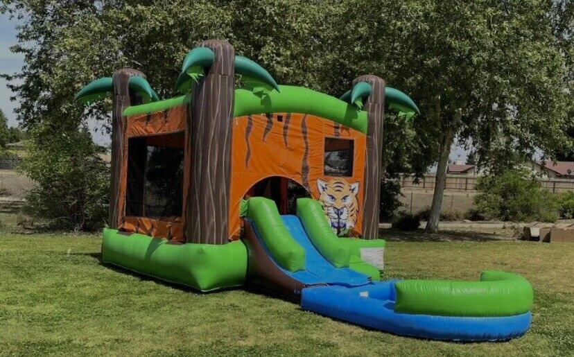 TIGER JUNGLE COMBO BOUNCE HOUSE SLIDE w/ POOL NO BLOWER