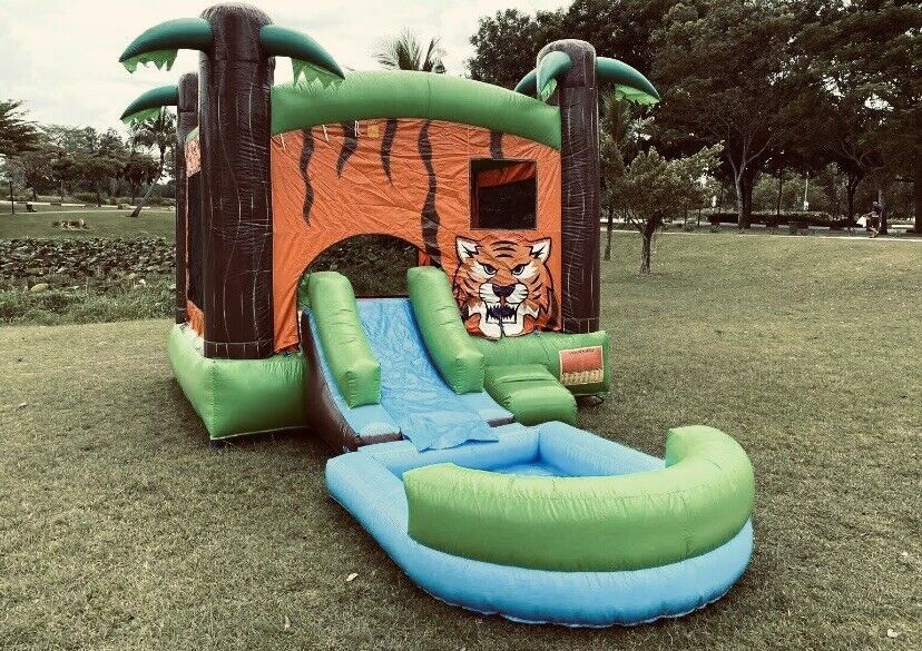 TIGER JUNGLE COMBO BOUNCE HOUSE SLIDE w/ POOL NO BLOWER