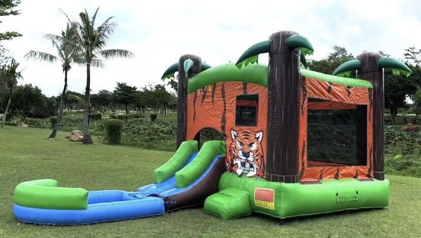 TIGER JUNGLE COMBO BOUNCE HOUSE SLIDE w/ POOL NO BLOWER